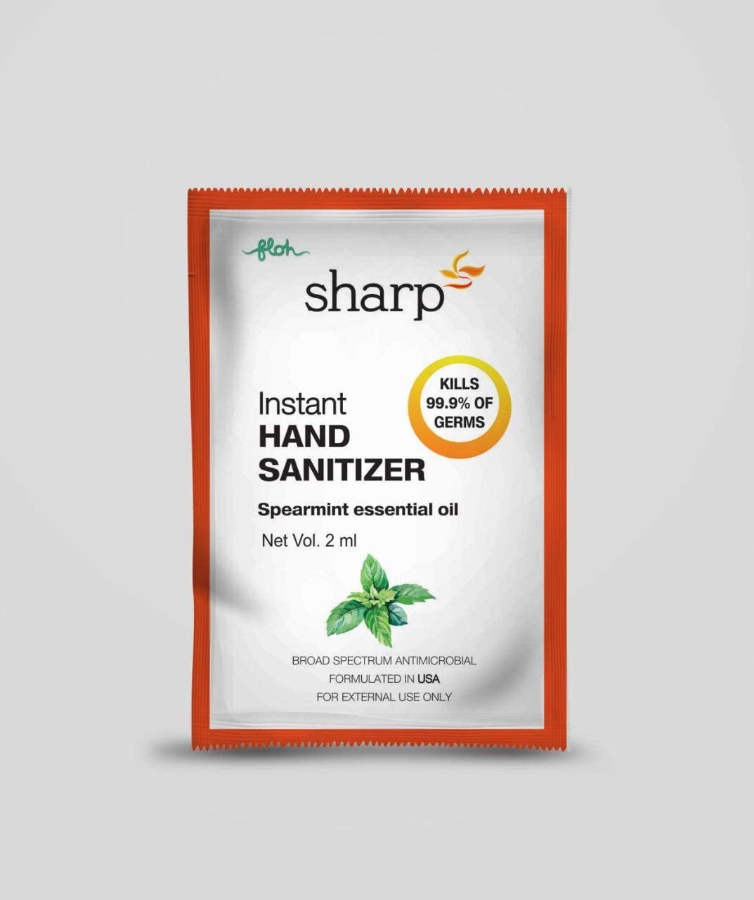 FLOH Sharp Hand Sanitizer Sachet 2 ml, Pudina oil Extract, hand Sanitizer Pocket Sachet with 70% Alcohol