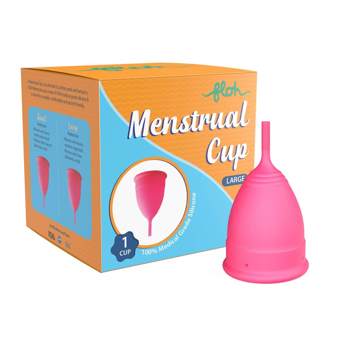 FLOH FDA Approved Reusable Menstrual Cup For Women Large With No Rashes, Leakage or Odour - 30ml